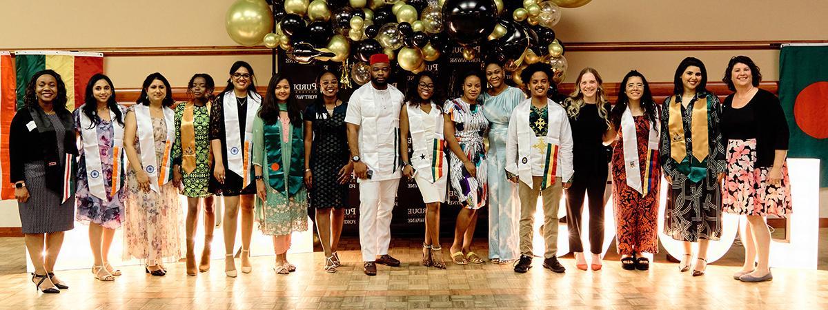 Group portrait of multicultural graduation international students